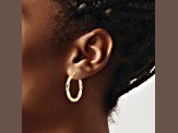 14k Yellow Gold and Rhodium Over 14k Yellow Gold Brushed and Polished 1 1/16" Twisted Hoop Earrings