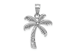 Rhodium Over 14k White Gold Polished and Textured Palm Tree Pendant