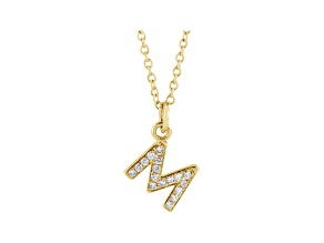 14K Yellow Gold Diamond M Initial Pendant With Chain
