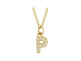 14K Yellow Gold Diamond P Initial Pendant With Chain