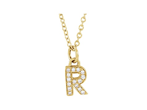 14K Yellow Gold Diamond R Initial Pendant With Chain