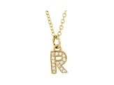 14K Yellow Gold Diamond R Initial Pendant With Chain