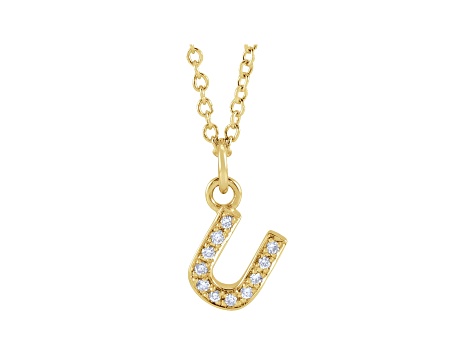 14K Yellow Gold Diamond U Initial Pendant With Chain