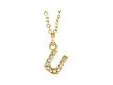 14K Yellow Gold Diamond U Initial Pendant With Chain