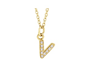 14K Yellow Gold Diamond V Initial Pendant With Chain