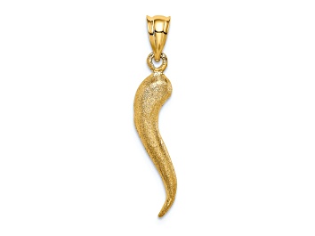 Picture of 14k Yellow Gold Brushed 3D Italian Horn Pendant
