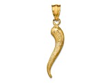 14k Yellow Gold Brushed 3D Italian Horn Pendant