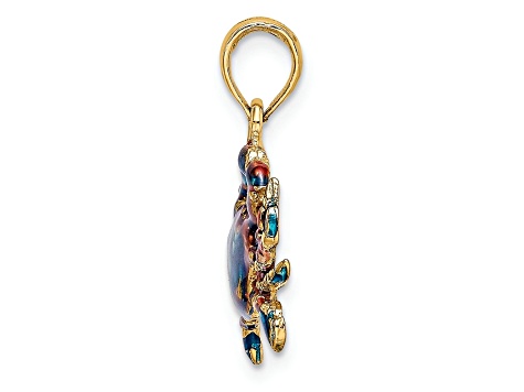 14k Yellow Gold Blue Enamel Crab Charm