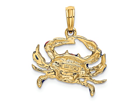 14k Yellow Gold Blue Enamel Crab Charm