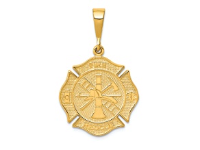 14k Yellow Gold Textured FIRE RESCUE Pendant