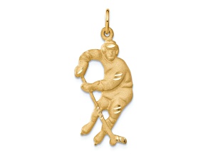 14k Yellow Gold Diamond-Cut and Brushed Hockey Player Pendant