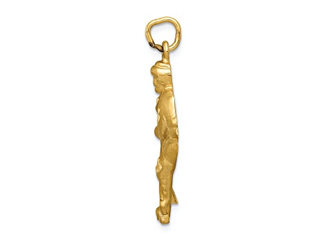 14k Yellow Gold Diamond-Cut and Brushed Hockey Player Pendant