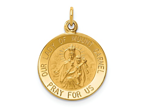14k Yellow Gold Satin Our Lady of Mount Carmel Medal Charm