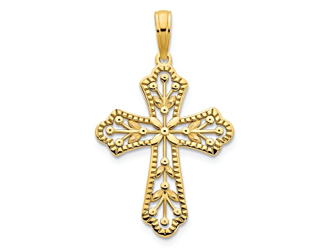 14k Yellow Gold Textured Fancy Cross Pendant