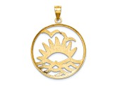 14K Yellow Gold with White Rhodium Sunset and Water In Circle Charm