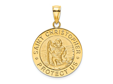 14k Yellow Gold Polished and Satin Saint Christopher Medal Charm