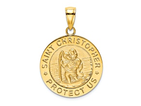 14k Yellow Gold Polished and Satin Saint Christopher Medal Charm