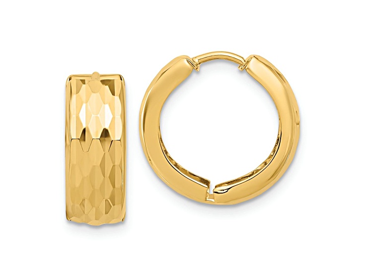 14k Yellow Gold 5/8 inch Diamond-Cut Hinged Huggie Hoop Earrings