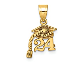 14K Yellow Gold Graduation Cap 24 with Dangling Tassle Charm