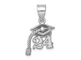 Rhodium Over 14K White Gold Graduation Cap 24 with Dangling Tassle Charm