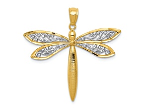 14k Two-tone Gold Textured Dragonfly Pendant