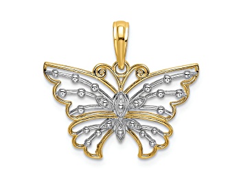 Picture of 14K Two-tone Gold  Diamond-Cut and Textured Butterfly Charm