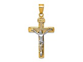 14K Yellow and White Gold Diamond-cut Lattice Cross with Crucifix Pendant