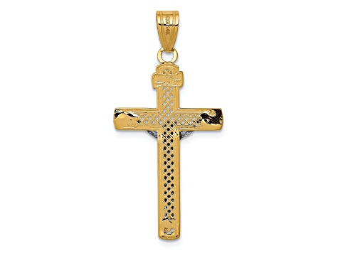 14K Yellow and White Gold Diamond-cut Lattice Cross with Crucifix Pendant