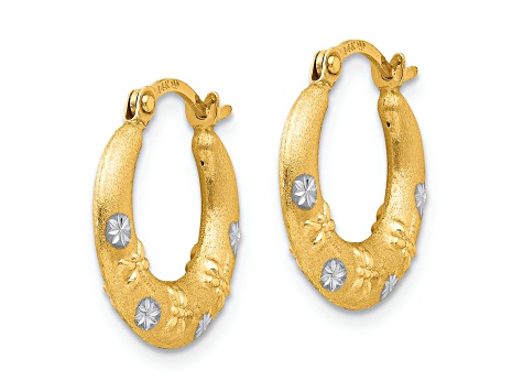 14K Yellow Gold with Rhodium Hoop Earrings