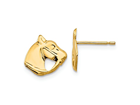 14K Yellow Gold Polished Horse Head Post Earrings