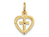 14K Yellow Gold Cross in Heart Charm Pendant