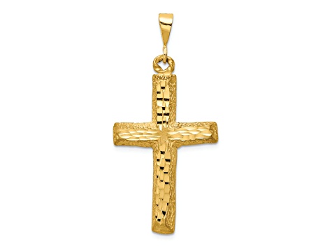 14k Yellow Gold Diamond-Cut and Textured Cross Pendant