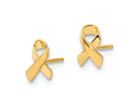 14K Yellow Gold Awareness Ribbon Post Earrings