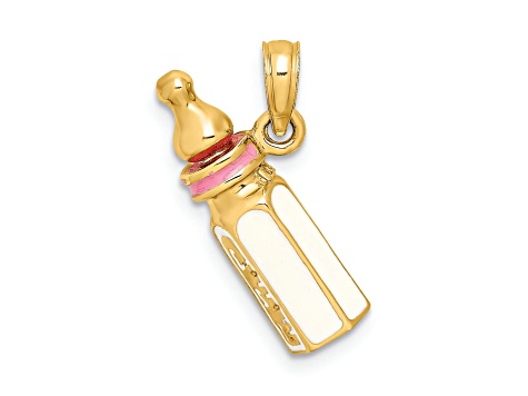 14k Yellow Gold with Enamel 3D Baby Bottle Charm