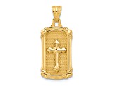 14K Yellow Gold Polished and Textured Dog Tag Cross Pendant