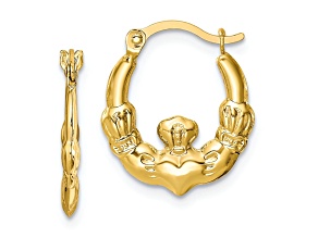 10k Yellow Gold 5/8" Claddagh Hoop Earrings