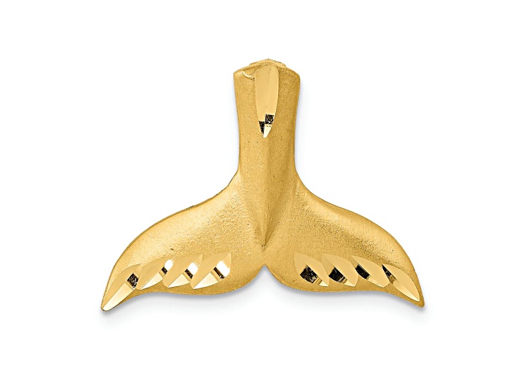 10K Yellow Gold Diamond-Cut and Brushed Whale Tail Chain Slide Pendant