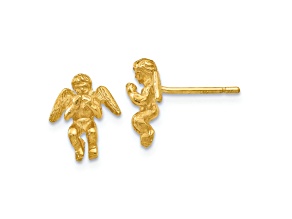 14k Yellow Gold Polished and Diamond-Cut Angel Stud Earrings