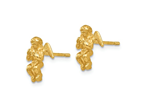 14k Yellow Gold Polished and Diamond-Cut Angel Stud Earrings