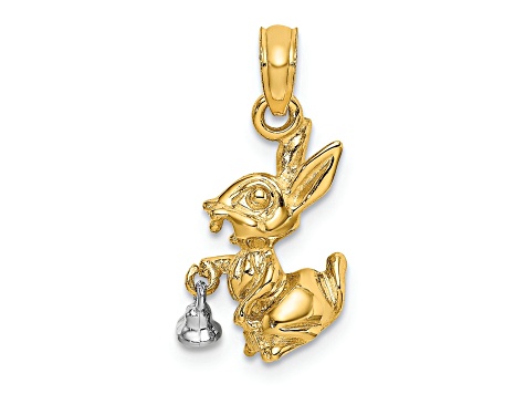 14K Two-tone Gold Textured Moveable 3D Bunny Rabbit Charm - 15B2NA | JTV