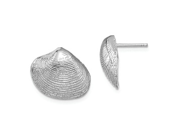Picture of Rhodium Over 14k White Gold Textured Clam Shell Stud Earrings