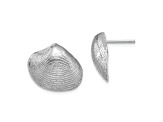 Rhodium Over 14k White Gold Textured Clam Shell Stud Earrings