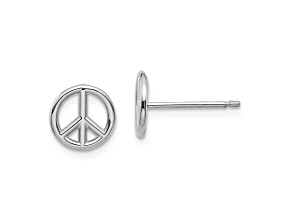 Rhodium Over 10k White Gold 8mm Polished Peace Symbol Stud Earrings