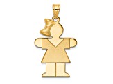 14k Yellow Gold Satin Small Girl with Bow on Left Charm