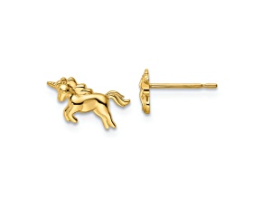 14K Yellow Gold Unicorn Post Earrings