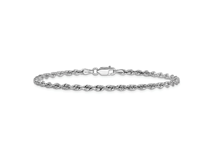 Rhodium Over 10k White Gold 3mm Diamond-Cut Quadruple Rope Link Bracelet