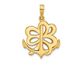14K Yellow Gold Polished Anchor and Clover Charm