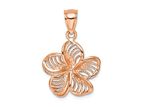 14k Rose Gold Beaded and Polished Plumeria Flower Charm