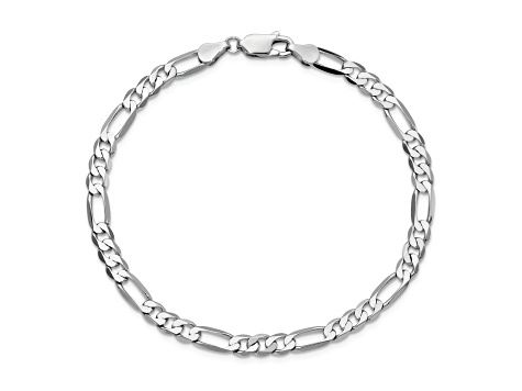 Rhodium Over 14k White Gold Diamond-Cut Flat Figaro Chain