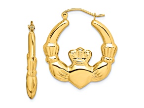 10k Yellow Gold 1 1/16" Polished Claddagh Hoop Earrings